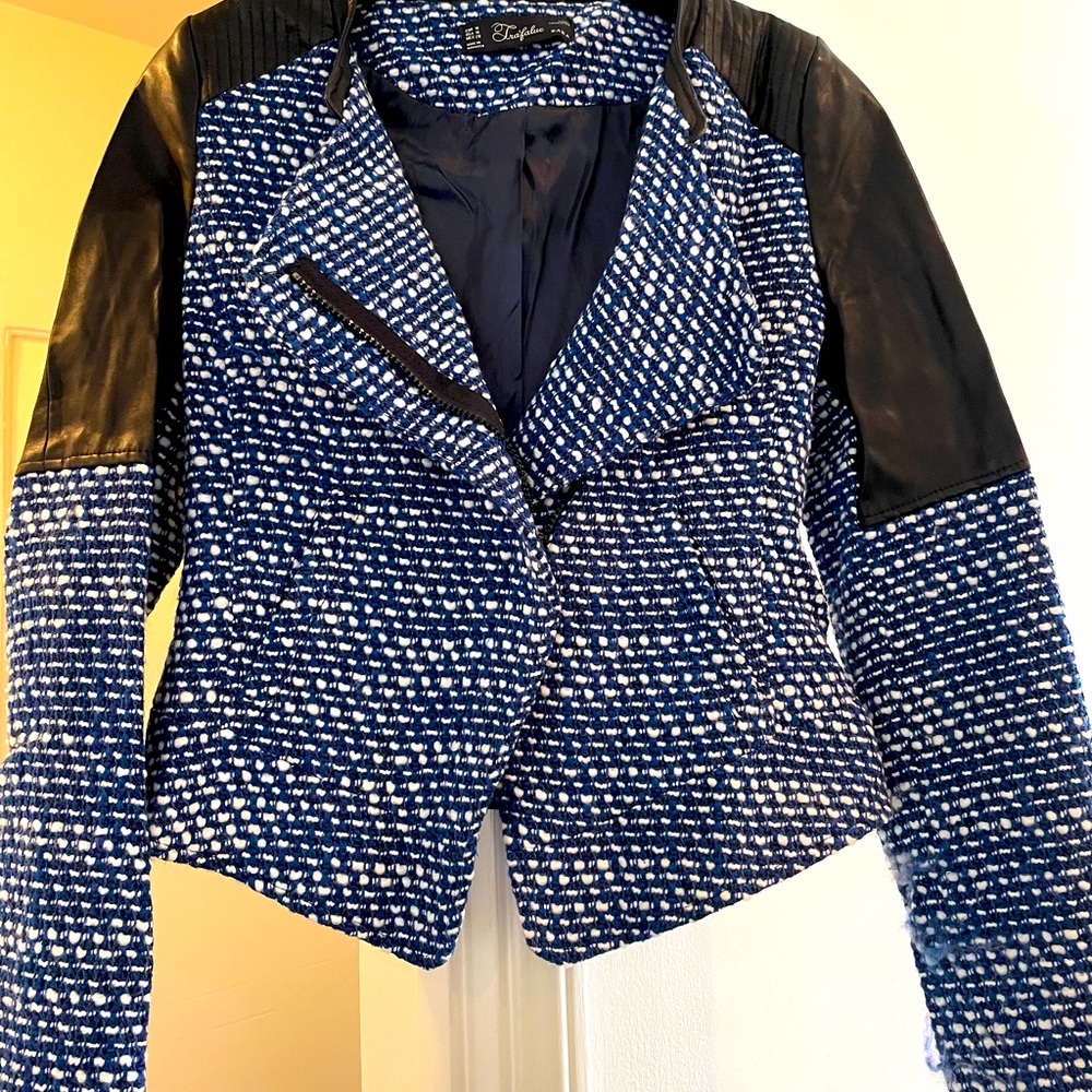 Zara Woven And Faux Leather Jacket Gem